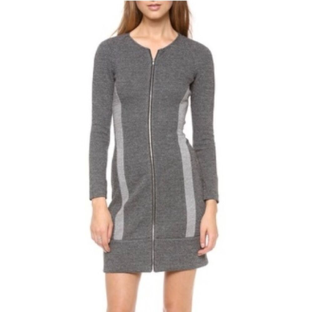 Wool Blend Cheyenne Dress Theory Zipper Front Long Sleeve Gray 8